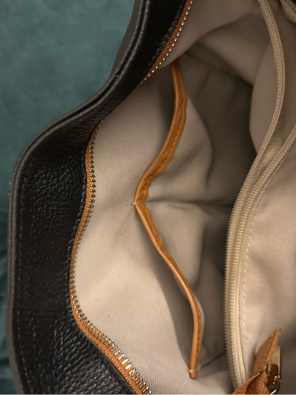 Valentina Black Pebbled Leather Shoulder Bag with Tan Accents - Picture 8 of 16